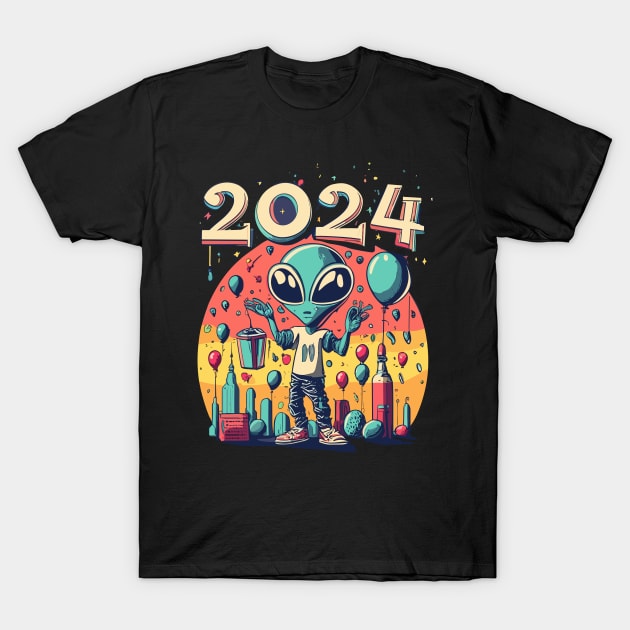 2024 Celebration - Alien New Years Eve NYE T-Shirt by Outrageous Flavors